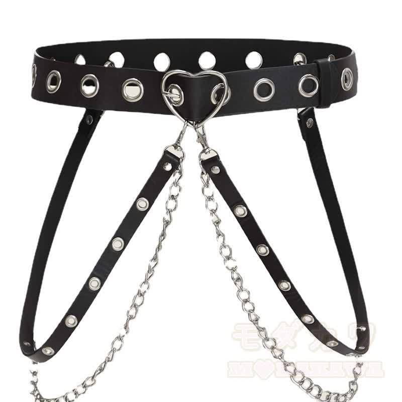Gothic Herzschnalle Kettengeschirr Taillengürtel - Schwarz - image 1