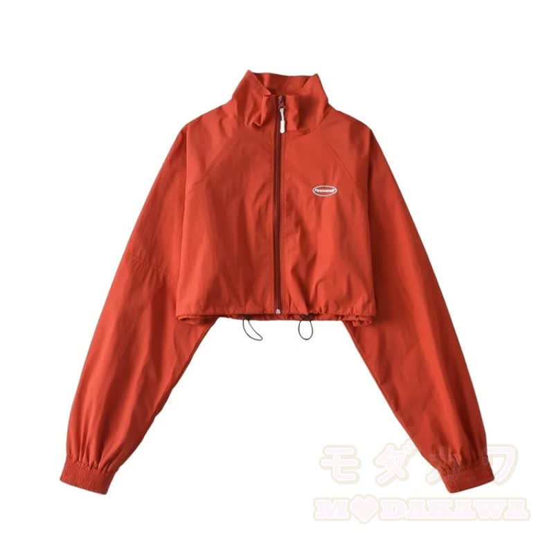 Lässige, kurze Jacke mit Reißverschluss und Stehkragen - Rot - L - image 12
