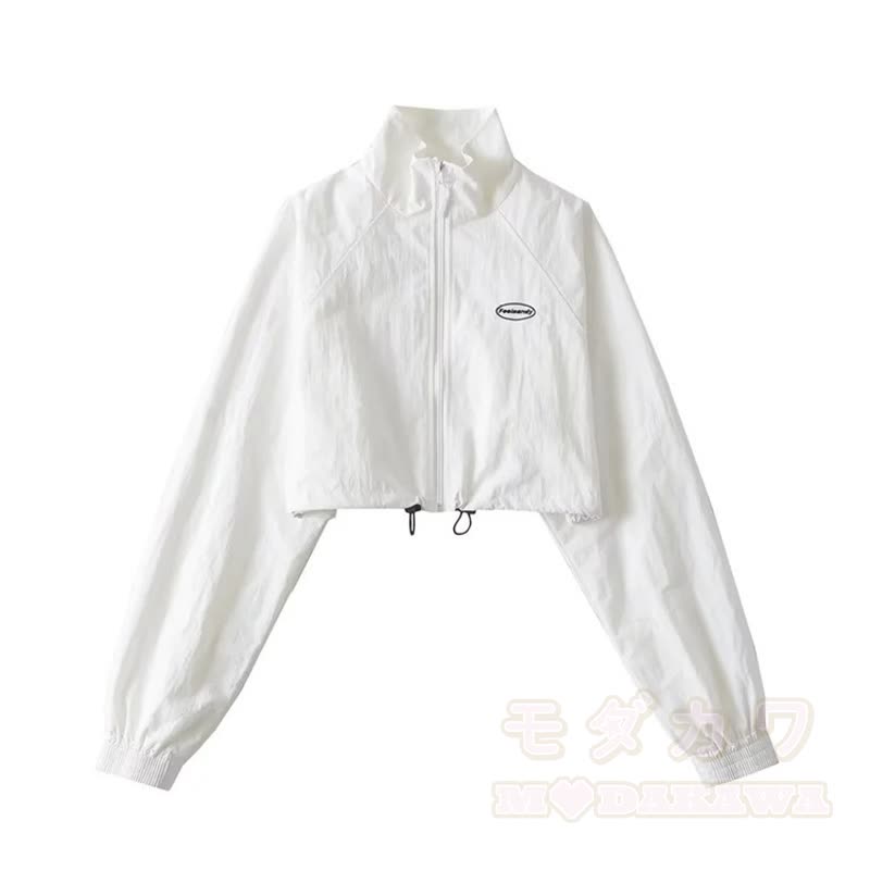 Lässige, kurze Jacke mit Reißverschluss und Stehkragen - Weiß - L - image 10