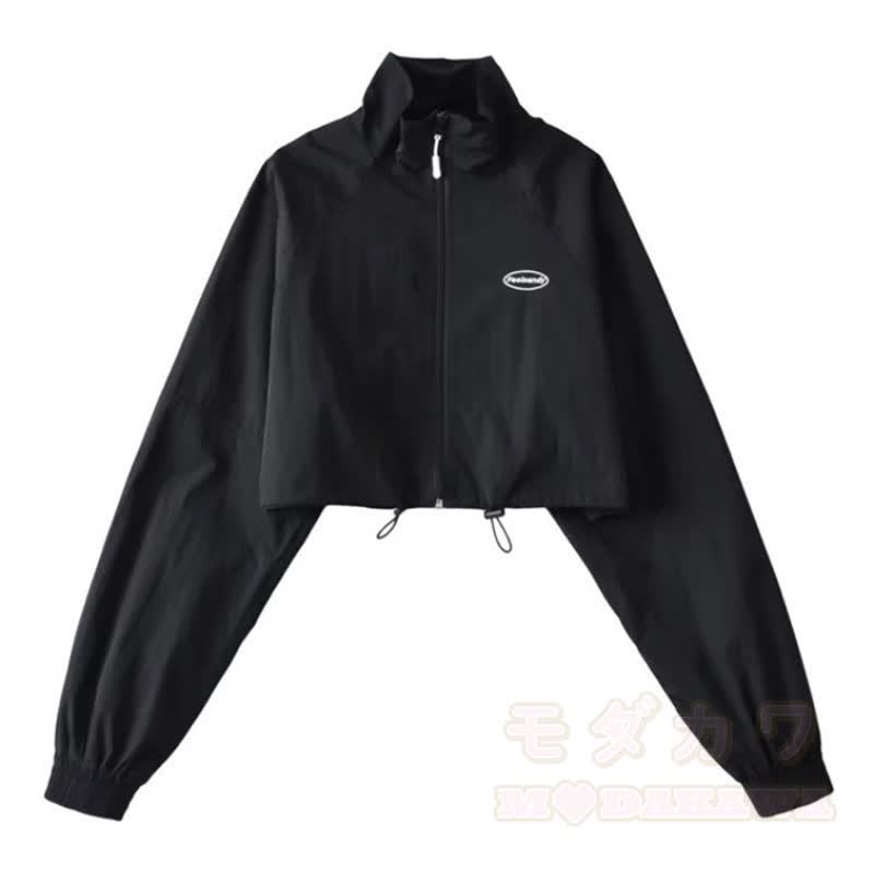 Lässige, kurze Jacke mit Reißverschluss und Stehkragen - Schwarz - L - image 9