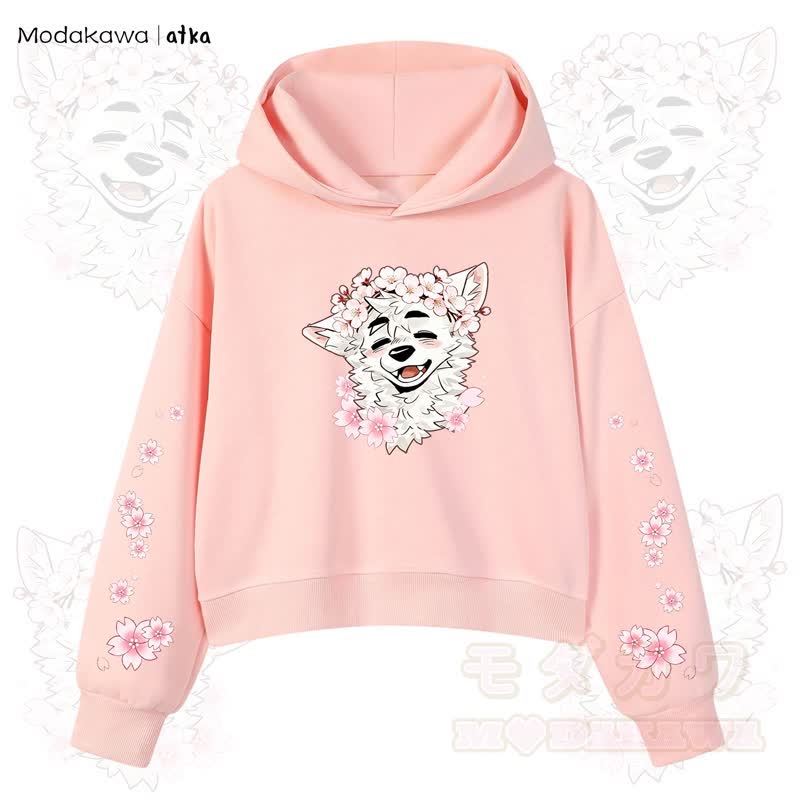 MODAKAWA X atka Wolf Graphic Stripe Cropped Cotton Hoodie - Rosa - 3XL - image 4