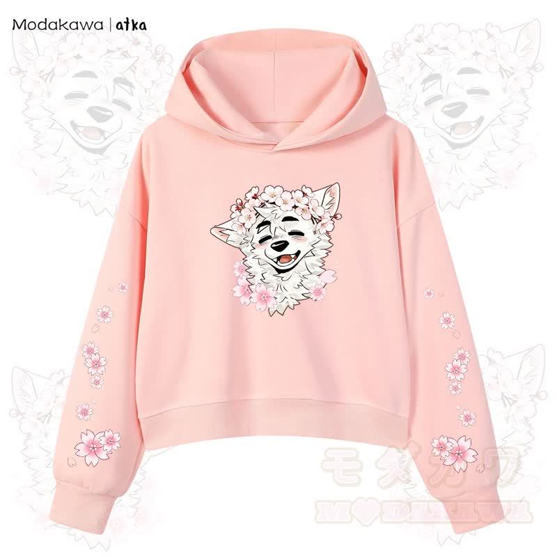 MODAKAWA X atka Wolf Graphic Stripe Cropped Cotton Hoodie - Rosa - 3XL - image 4