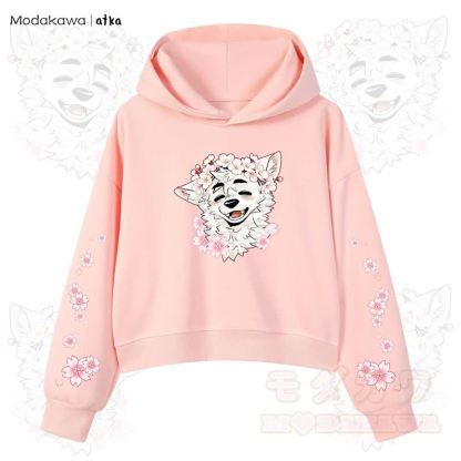 MODAKAWA X atka Wolf Graphic Stripe Cropped Cotton Hoodie - Rosa - 3XL - image 4