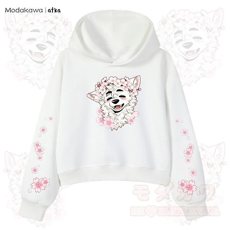 MODAKAWA X atka Wolf Graphic Stripe Cropped Cotton Hoodie - Weiß - 3XL - image 3