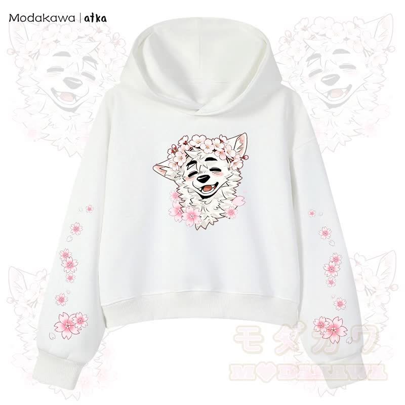 MODAKAWA X atka Wolf Graphic Stripe Cropped Cotton Hoodie - Weiß - 3XL - image 3
