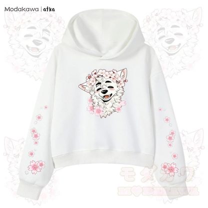 MODAKAWA X atka Wolf Graphic Stripe Cropped Cotton Hoodie - Weiß - 3XL - image 3
