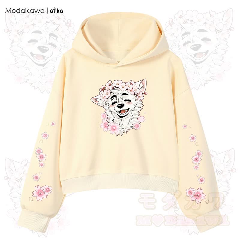 MODAKAWA X atka Wolf Graphic Stripe Cropped Cotton Hoodie - Gelb - 3XL - image 6