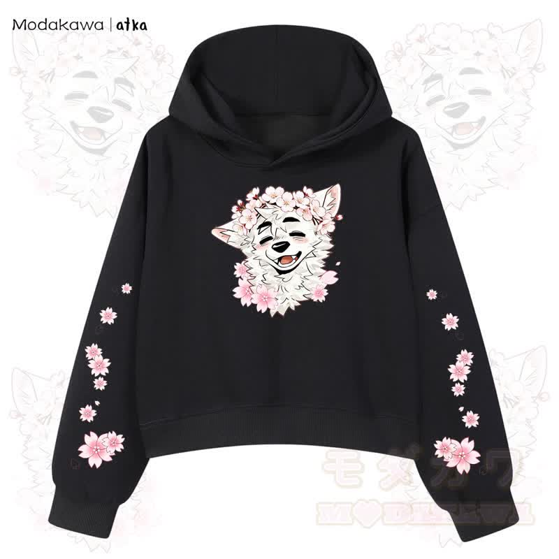 MODAKAWA X atka Wolf Graphic Stripe Cropped Cotton Hoodie - Schwarz - 3XL - image 2