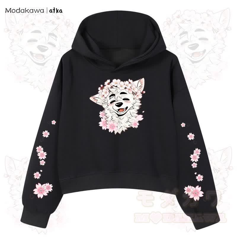 MODAKAWA X atka Wolf Graphic Stripe Cropped Cotton Hoodie - Schwarz - 3XL - image 2