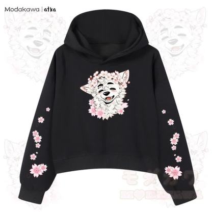 MODAKAWA X atka Wolf Graphic Stripe Cropped Cotton Hoodie - Schwarz - 3XL - image 2