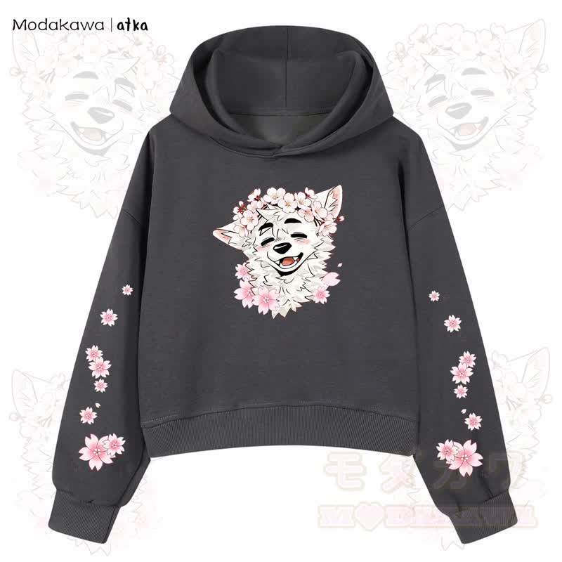 MODAKAWA X atka Wolf Graphic Stripe Cropped Cotton Hoodie - Dunkelgrau - 3XL - image 8