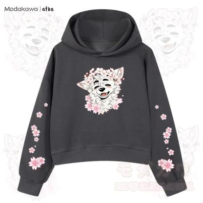 MODAKAWA X atka Wolf Graphic Stripe Cropped Cotton Hoodie - Dunkelgrau - 3XL - image 8