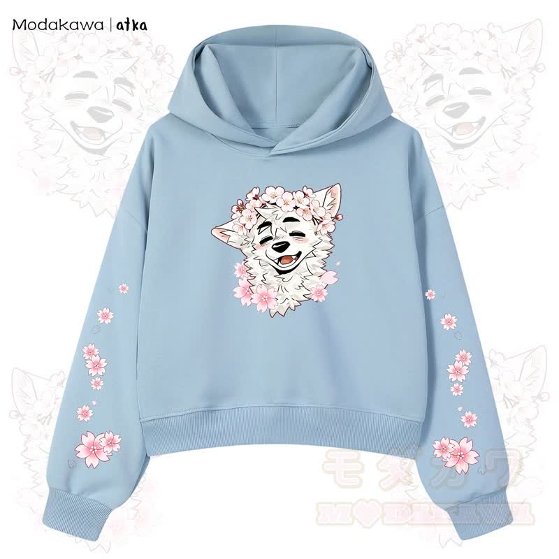 MODAKAWA X atka Wolf Graphic Stripe Cropped Cotton Hoodie - Blau - 3XL - image 5