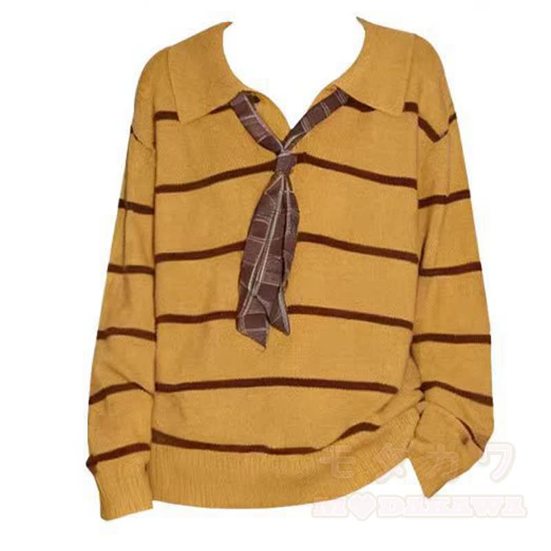 Vintage-Streifenpullover mit Bindeband und karierter Rock, zweiteiliges Set - Spitze - 4XL - image 4