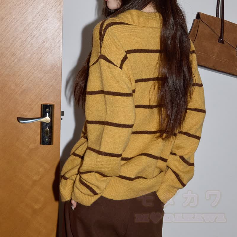 Vintage-Streifenpullover mit Bindeband und karierter Rock, zweiteiliges Set - image 3