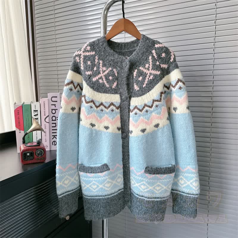 Zweiteiliges Set aus lässigem Retro-Strickcardigan und weit geschnittener Jeans - Spitze - 4XL - image 2