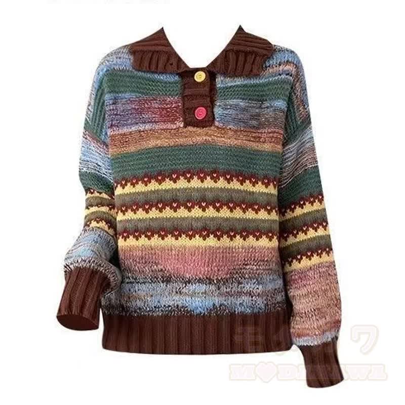 Zweiteiliges Set aus lässigem, gestreiftem Strickpullover und kariertem Rock - Spitze - 4XL - image 3