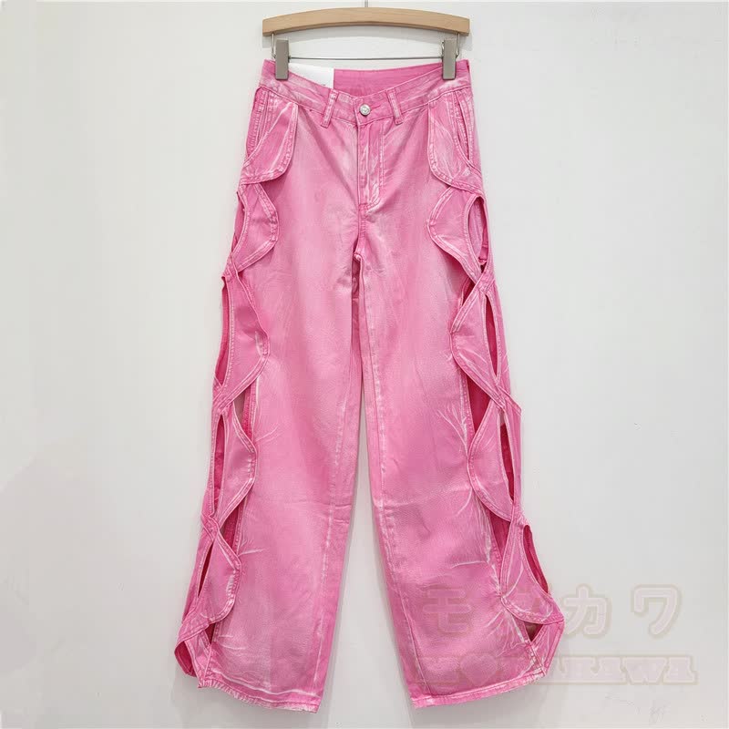 Jeans mit seitlichen Schnürausschnitten und geradem Bein - image 7