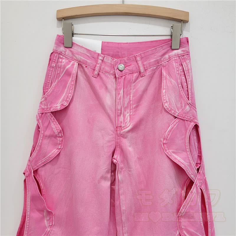 Jeans mit seitlichen Schnürausschnitten und geradem Bein - image 6
