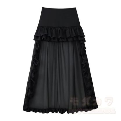 Eleganter, mehrlagiger, asymmetrischer Rüschen-Maxirock - Schwarz - L - image 3