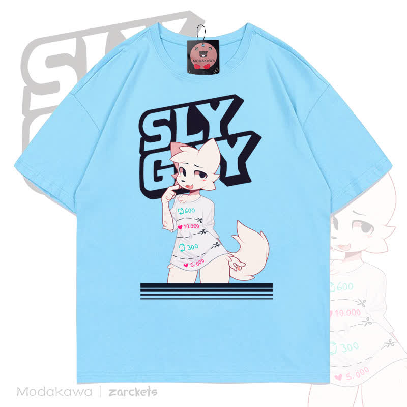 MODAKAWA X zarckets SLY GUY Niedliches Fuchs-Graffiti-T-Shirt - Blau - 5XL - image 1