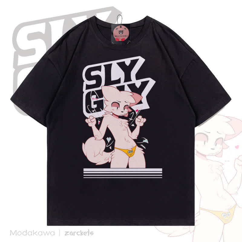 MODAKAWA X zarckets Sly Guy Fox Print Baumwoll-T-Shirt - Schwarz - 5XL - image 1
