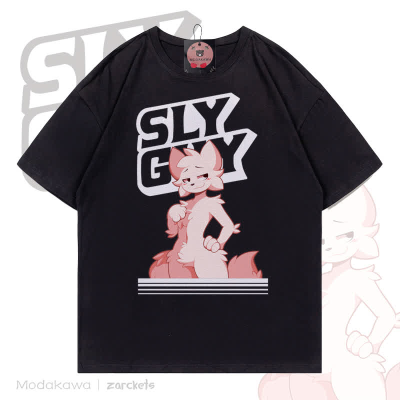 MODAKAWA X zarckets SLY GUY Cartoon Fox Grafik-T-Shirt - Schwarz - 5XL - image 1