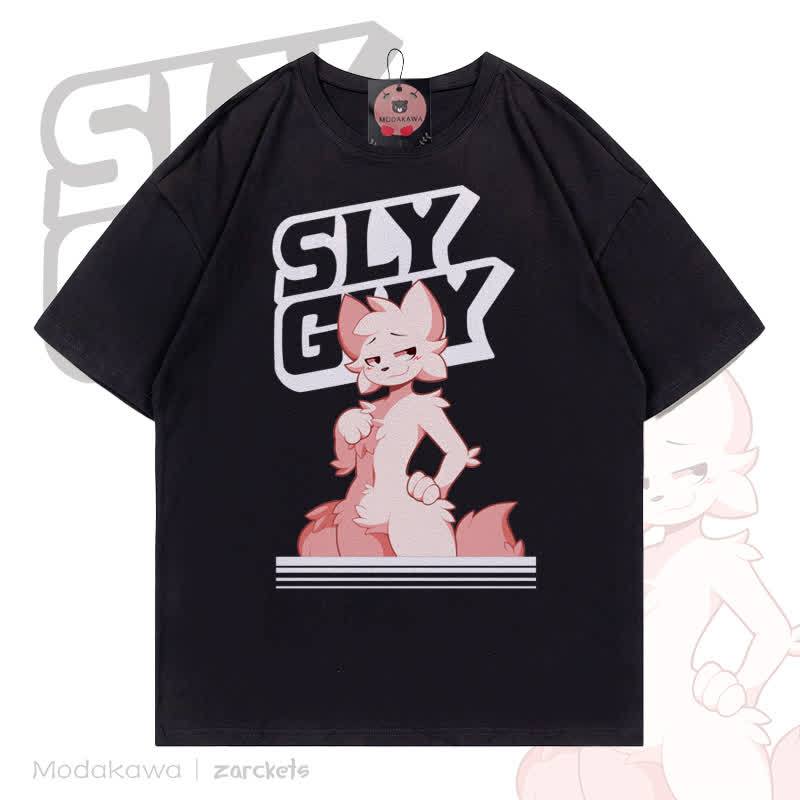 MODAKAWA X zarckets SLY GUY Cartoon Fox Grafik-T-Shirt - Schwarz - 5XL - image 1