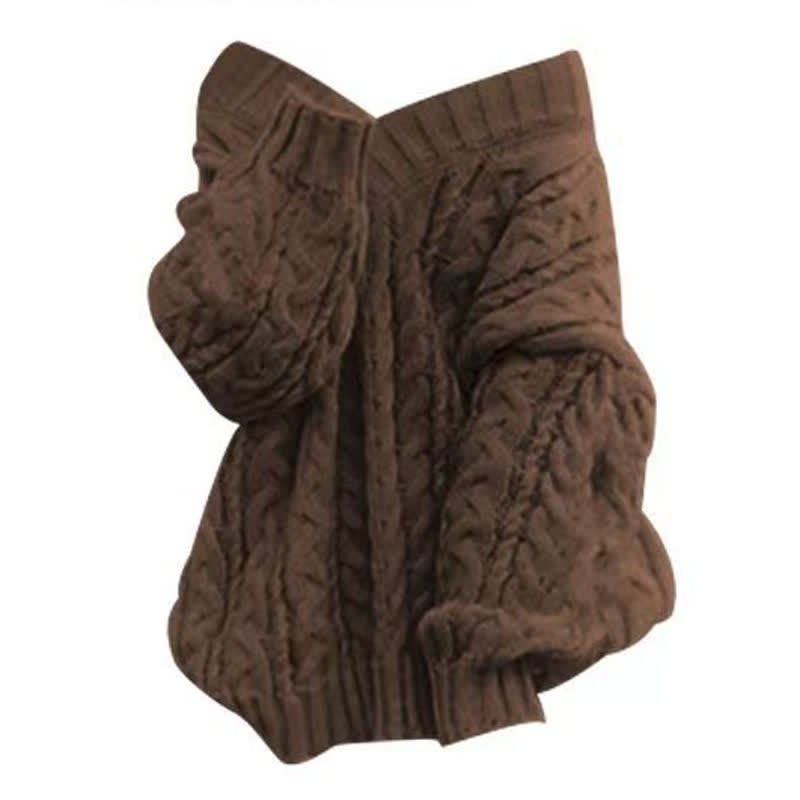 Elegantes zweiteiliges Set aus Zopfstrickpullover, langärmeligem Kleid und Kleid - Braunes Oberteil - 3XL - image 7