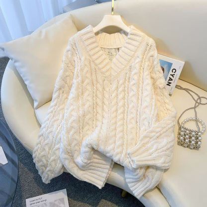 Elegantes zweiteiliges Set aus Zopfstrickpullover, langärmeligem Kleid und Kleid - Weißes Oberteil - 3XL - image 5