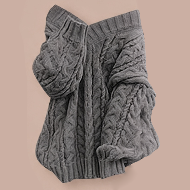 Elegantes zweiteiliges Set aus Zopfstrickpullover, langärmeligem Kleid und Kleid - Graues Oberteil - 3XL - image 6