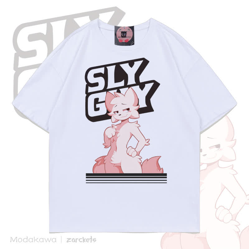 MODAKAWA X zarckets SLY GUY Cartoon Fox Grafik-T-Shirt - Weiß - 5XL - image 3