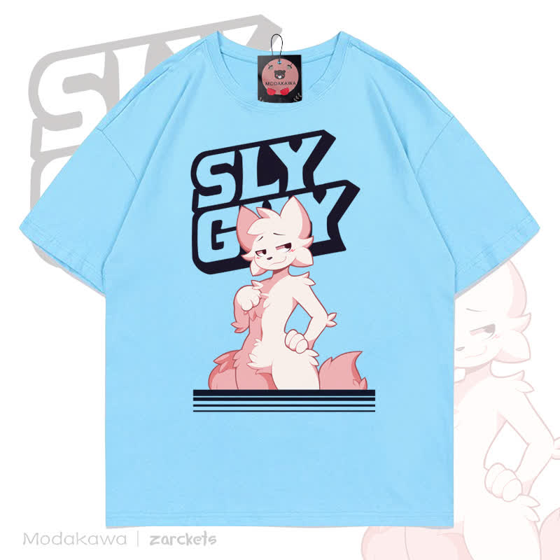 MODAKAWA X zarckets SLY GUY Cartoon Fox Grafik-T-Shirt - Blau - 5XL - image 5