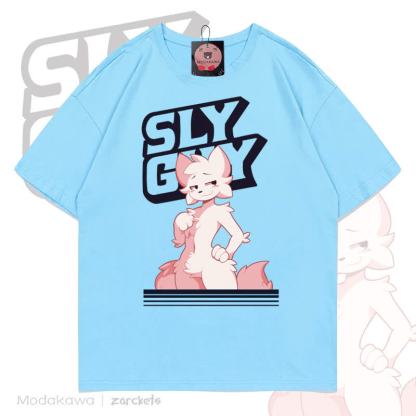 MODAKAWA X zarckets SLY GUY Cartoon Fox Grafik-T-Shirt - Blau - 5XL - image 5