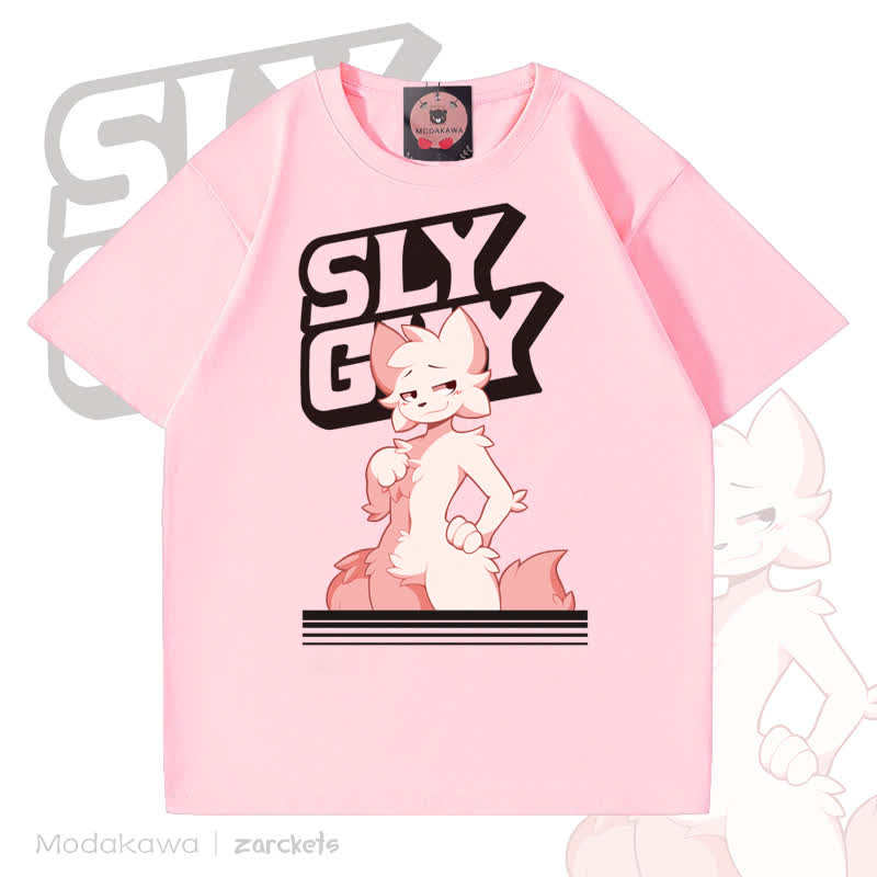 MODAKAWA X zarckets SLY GUY Cartoon Fox Grafik-T-Shirt - Rosa - 5XL - image 4