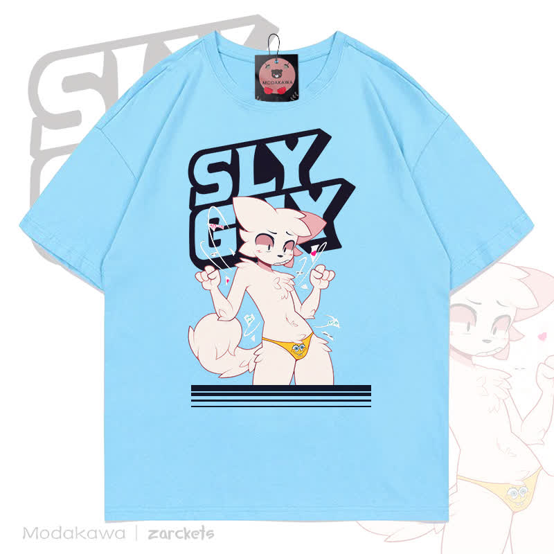 MODAKAWA X zarckets Sly Guy Fox Print Baumwoll-T-Shirt - Blau - 5XL - image 5