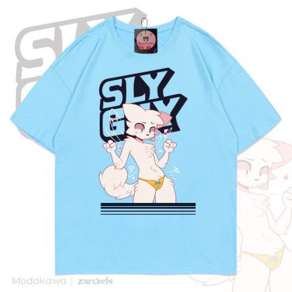 MODAKAWA X zarckets Sly Guy Fox Print Baumwoll-T-Shirt - Blau - 5XL - image 5
