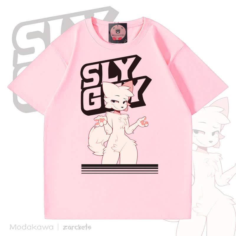 MODAKAWA X zarckets SLY GUY Fuchs Grafik Baumwoll-T-Shirt - Rosa - 5XL - image 4