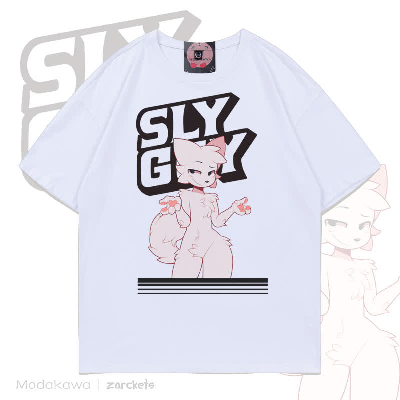 MODAKAWA X zarckets SLY GUY Fuchs Grafik Baumwoll-T-Shirt - Weiß - 5XL - image 3