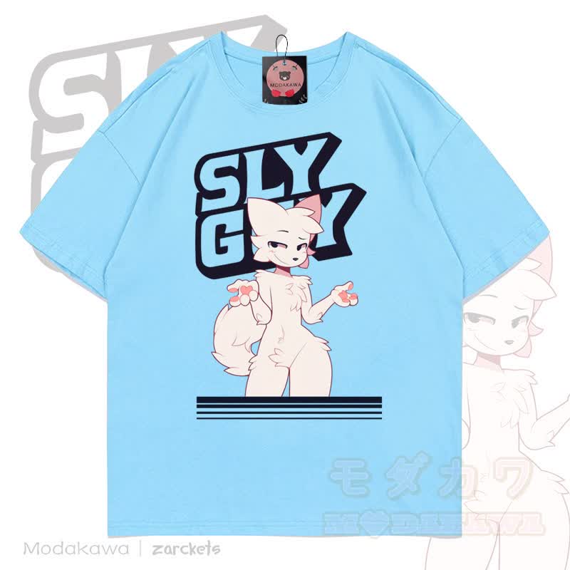 MODAKAWA X zarckets SLY GUY Baumwoll-T-Shirt mit Fuchs-Print - Blau - 5XL - image 5