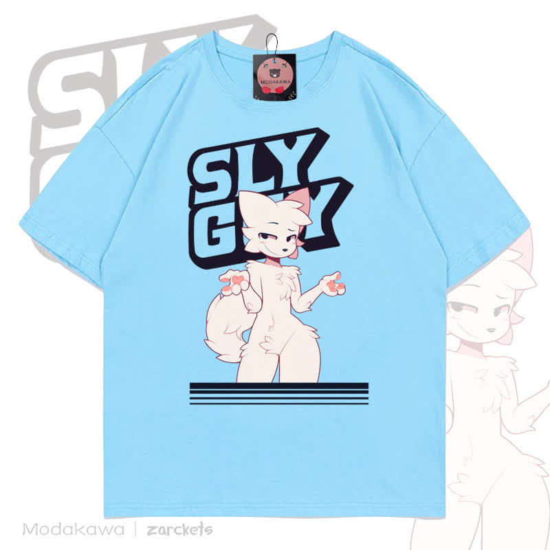 MODAKAWA X zarckets SLY GUY Fuchs Grafik Baumwoll-T-Shirt - Blau - 5XL - image 5