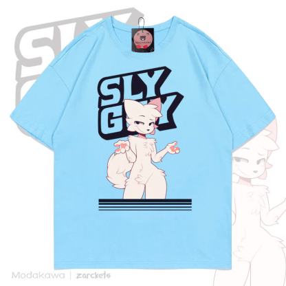 MODAKAWA X zarckets SLY GUY Fuchs Grafik Baumwoll-T-Shirt - Blau - 5XL - image 5