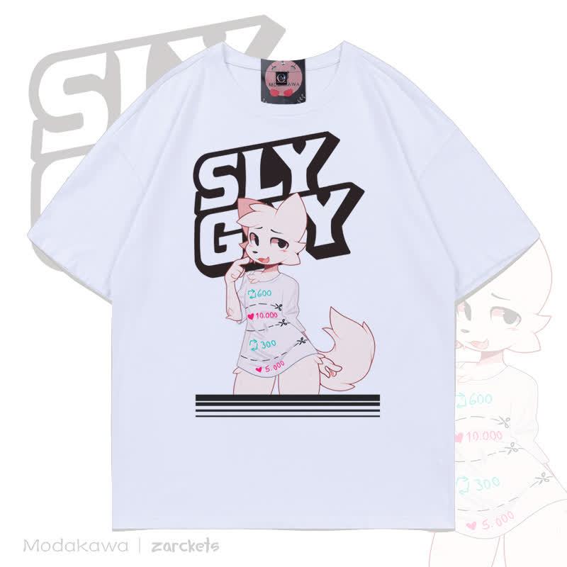 MODAKAWA X zarckets SLY GUY Niedliches Fuchs-Graffiti-T-Shirt - Weiß - 5XL - image 2