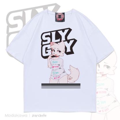 MODAKAWA X zarckets SLY GUY Niedliches Fuchs-Graffiti-T-Shirt - Weiß - 5XL - image 2