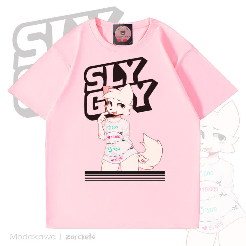 MODAKAWA X zarckets SLY GUY Niedliches Fuchs-Graffiti-T-Shirt - Rosa - 5XL - image 5