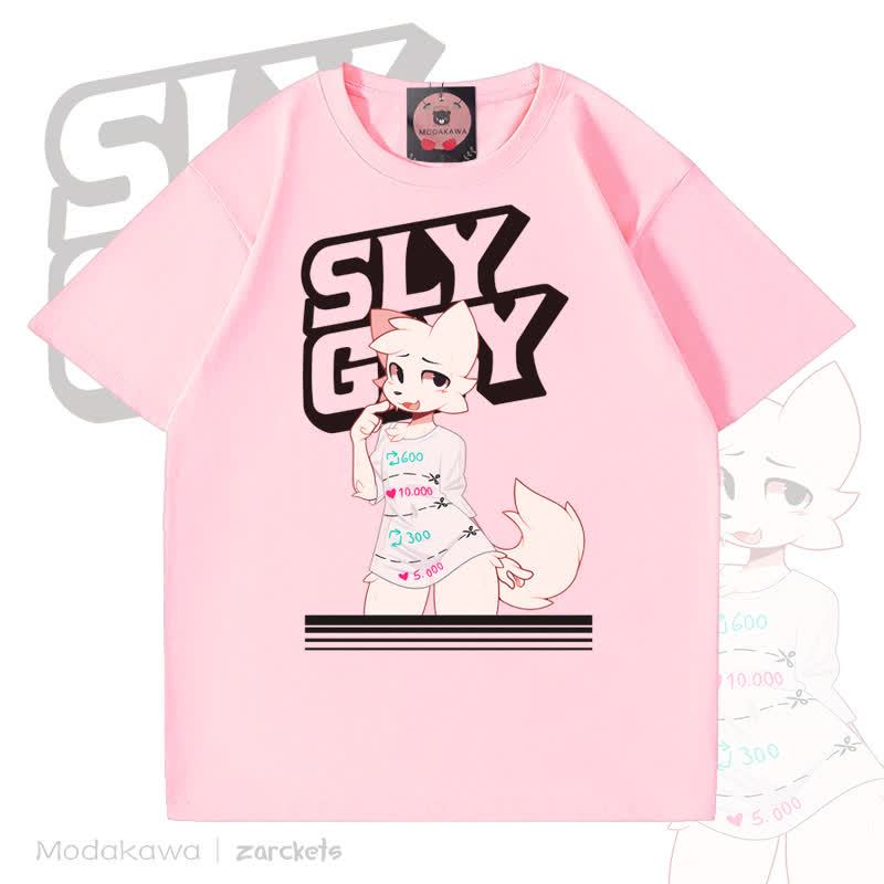 MODAKAWA X zarckets SLY GUY Niedliches Fuchs-Graffiti-T-Shirt - Rosa - 5XL - image 5
