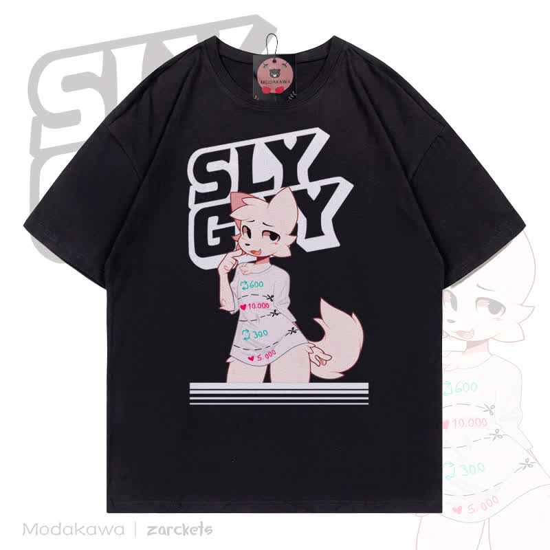 MODAKAWA X zarckets SLY GUY Niedliches Fuchs-Graffiti-T-Shirt - Schwarz - 5XL - image 3