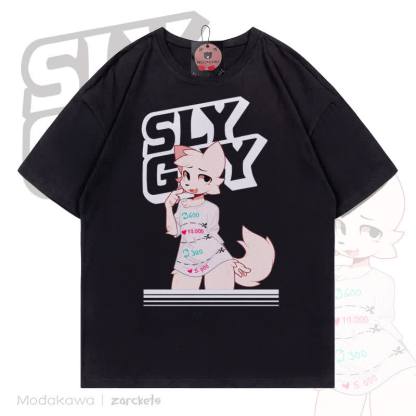 MODAKAWA X zarckets SLY GUY Niedliches Fuchs-Graffiti-T-Shirt - Schwarz - 5XL - image 3