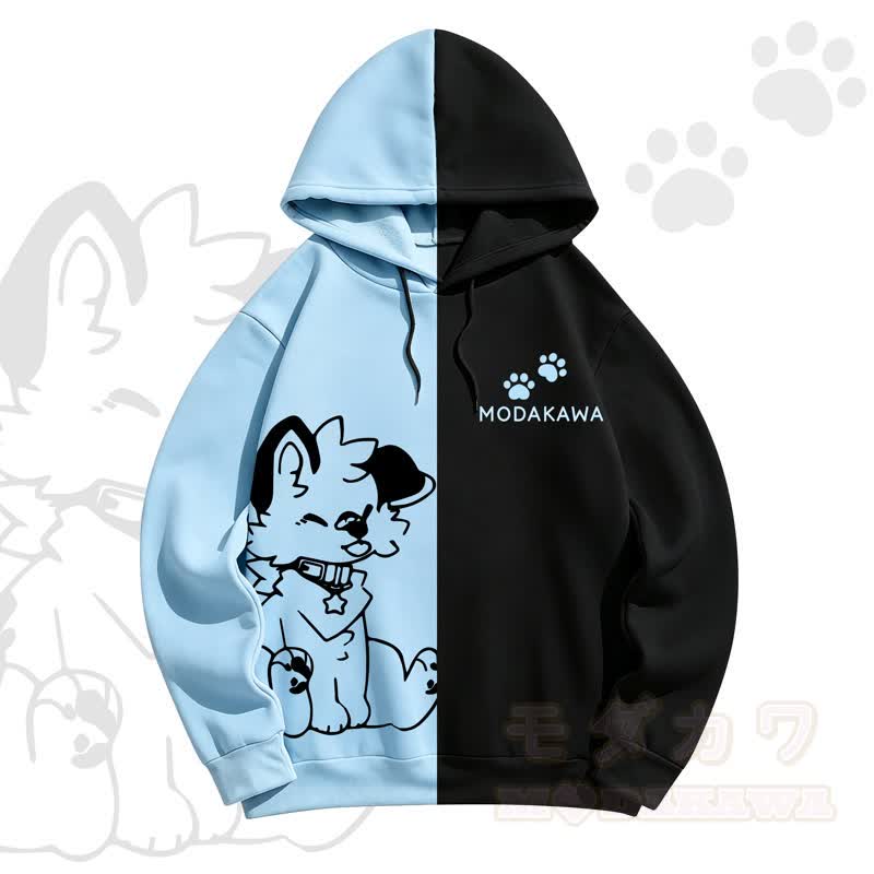 MODAKAWA X Popipeko Kapuzenpullover mit Farben -Hundeprint - Schwarz & Blau - 5XL - image 1