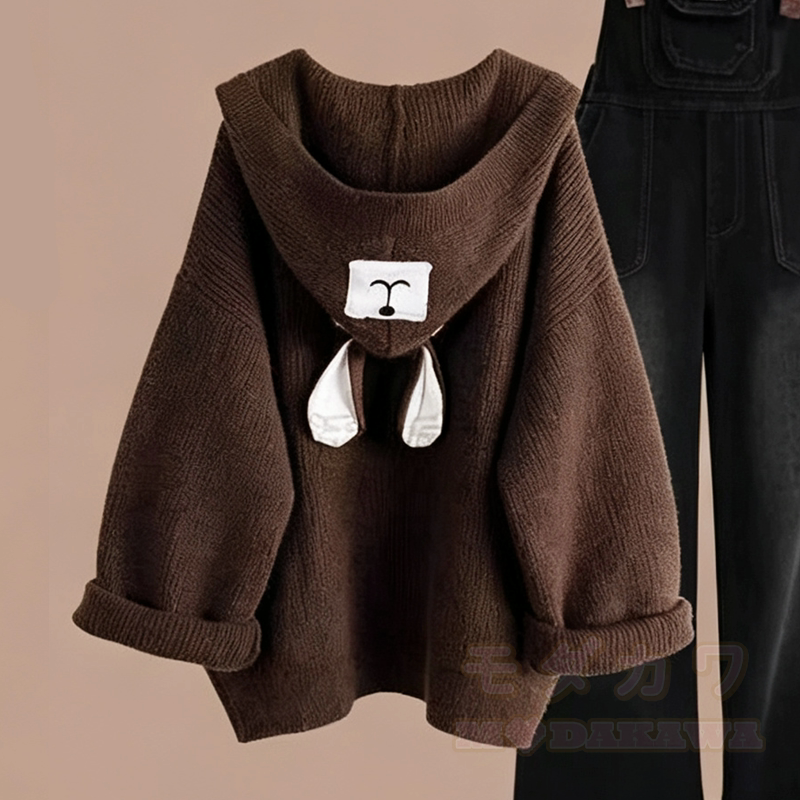 Dreiteiliges Set im Preppy-Stil: Strickcardigan, Hemd und Jeans-Latzhose - Strickjacke - 4XL - image 2